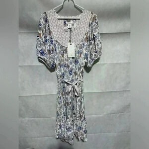 *NEW* Lucky Brand Prairie Cottage Dress Sz Medium Floral Tiered Bohemian Ruffle